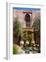 Typical Moroccan Architecture, Riad Adobe Walls, Fountain and Flower Pots, Morocco, Africa-Guy Thouvenin-Framed Photographic Print