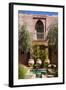 Typical Moroccan Architecture, Riad Adobe Walls, Fountain and Flower Pots, Morocco, Africa-Guy Thouvenin-Framed Photographic Print