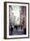 Typical NY Streetscape, America flag, busy people and traffic at 5th Ave, Manhattan, New York, USA-Andrea Lang-Framed Photographic Print