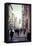 Typical NY Streetscape, America flag, busy people and traffic at 5th Ave, Manhattan, New York, USA-Andrea Lang-Framed Stretched Canvas