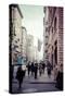 Typical NY Streetscape, America flag, busy people and traffic at 5th Ave, Manhattan, New York, USA-Andrea Lang-Stretched Canvas