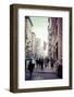 Typical NY Streetscape, America flag, busy people and traffic at 5th Ave, Manhattan, New York, USA-Andrea Lang-Framed Photographic Print