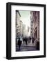 Typical NY Streetscape, America flag, busy people and traffic at 5th Ave, Manhattan, New York, USA-Andrea Lang-Framed Photographic Print