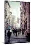 Typical NY Streetscape, America flag, busy people and traffic at 5th Ave, Manhattan, New York, USA-Andrea Lang-Mounted Photographic Print