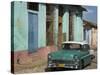 Typical Paved Street with Colourful Houses and Old American Car, Trinidad, Cuba, West Indies-Eitan Simanor-Stretched Canvas