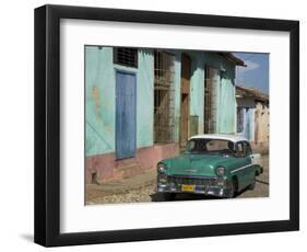 Typical Paved Street with Colourful Houses and Old American Car, Trinidad, Cuba, West Indies-Eitan Simanor-Framed Photographic Print