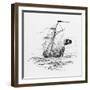 Typical Pirate Ship Flying the Jolly Roger Flag-null-Framed Art Print