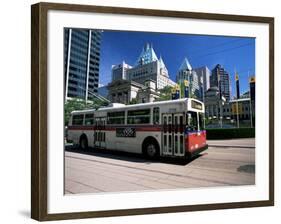 Typical Red and White Bus, Robson Square, Vancouver, British Columbia, Canada-Ruth Tomlinson-Framed Photographic Print