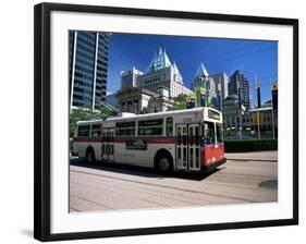 Typical Red and White Bus, Robson Square, Vancouver, British Columbia, Canada-Ruth Tomlinson-Framed Photographic Print