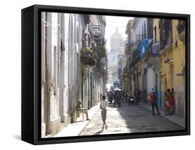 Typical Residential Street in Havana Vieja, Havana, Cuba-Lee Frost-Framed Stretched Canvas