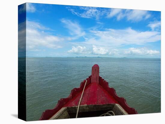 Typical river boat on Kaladan River near Settwe, Rakhine State, Myanmar-null-Stretched Canvas