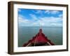 Typical river boat on Kaladan River near Settwe, Rakhine State, Myanmar-null-Framed Photographic Print