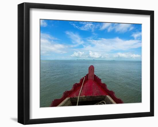 Typical river boat on Kaladan River near Settwe, Rakhine State, Myanmar-null-Framed Photographic Print