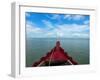 Typical river boat on Kaladan River near Settwe, Rakhine State, Myanmar-null-Framed Photographic Print