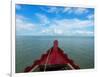 Typical river boat on Kaladan River near Settwe, Rakhine State, Myanmar-null-Framed Photographic Print