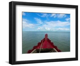 Typical river boat on Kaladan River near Settwe, Rakhine State, Myanmar-null-Framed Photographic Print