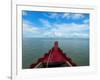 Typical river boat on Kaladan River near Settwe, Rakhine State, Myanmar-null-Framed Photographic Print