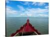 Typical river boat on Kaladan River near Settwe, Rakhine State, Myanmar-null-Stretched Canvas