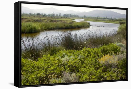 Typical Sardinian Landscape, Water Pond and Mountains in the Background, Costa Degli Oleandri-Guy Thouvenin-Framed Stretched Canvas