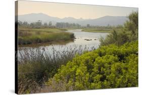 Typical Sardinian Landscape, Water Pond and Mountains in the Background, Costa Degli Oleandri-Guy Thouvenin-Stretched Canvas