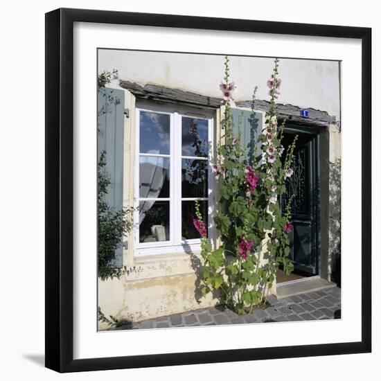 Typical Scene of Shuttered Windows and Hollyhocks, St. Martin, Ile de Re, Poitou-Charentes, France-Stuart Black-Framed Photographic Print