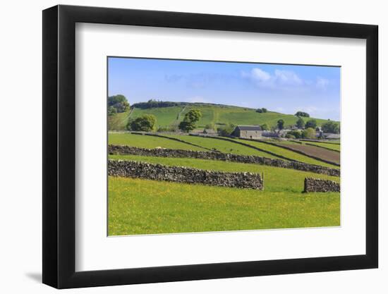 Typical Spring Landscape of Village, Cattle, Fields, Dry Stone Walls and Hills, May-Eleanor Scriven-Framed Photographic Print