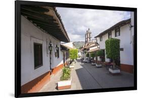 Typical street, in the distance the Parroquia de San Francisco de Assisi, Valle de Bravo, Mexico, N-Peter Groenendijk-Framed Photographic Print