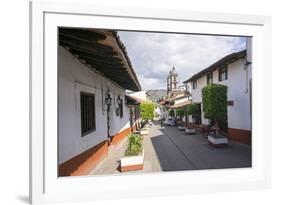 Typical street, in the distance the Parroquia de San Francisco de Assisi, Valle de Bravo, Mexico, N-Peter Groenendijk-Framed Photographic Print