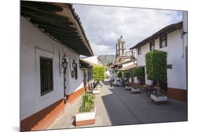 Typical street, in the distance the Parroquia de San Francisco de Assisi, Valle de Bravo, Mexico, N-Peter Groenendijk-Mounted Photographic Print