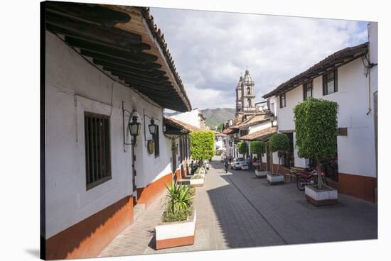 Typical street, in the distance the Parroquia de San Francisco de Assisi, Valle de Bravo, Mexico, N-Peter Groenendijk-Stretched Canvas