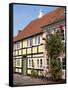 Typical Street of Pastel Houses, Aeroskobing, Aero, Denmark, Scandinavia, Europe-Ken Gillham-Framed Stretched Canvas