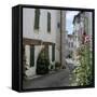 Typical Street Scene with Hollyhocks, St. Martin, Ile de Re, Poitou-Charentes, France, Europe-Stuart Black-Framed Stretched Canvas