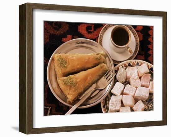 Typical Turkish Desserts - Baklava, Loukoumi (Turkish Delight), and Turkish Coffee, Turkey, Eurasia-Michael Short-Framed Photographic Print