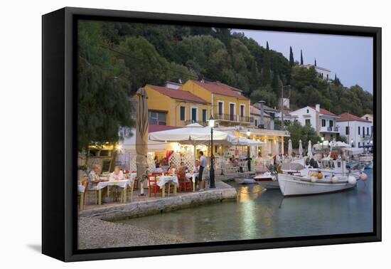 Typical Waterfront Taverna Illuminated at Dusk, Kioni, Ithaca (Ithaki)-Ruth Tomlinson-Framed Stretched Canvas