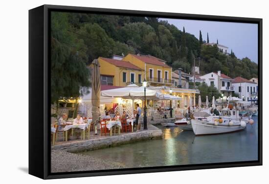 Typical Waterfront Taverna Illuminated at Dusk, Kioni, Ithaca (Ithaki)-Ruth Tomlinson-Framed Stretched Canvas