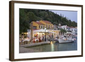 Typical Waterfront Taverna Illuminated at Dusk, Kioni, Ithaca (Ithaki)-Ruth Tomlinson-Framed Photographic Print