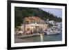 Typical Waterfront Taverna Illuminated at Dusk, Kioni, Ithaca (Ithaki)-Ruth Tomlinson-Framed Photographic Print