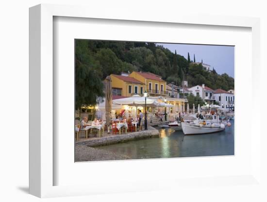 Typical Waterfront Taverna Illuminated at Dusk, Kioni, Ithaca (Ithaki)-Ruth Tomlinson-Framed Photographic Print