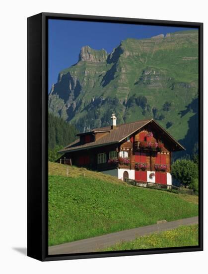 Typical Wooden Chalet with Colourful Shutters, Grindelwald, Bern, Switzerland, Europe-Tomlinson Ruth-Framed Stretched Canvas