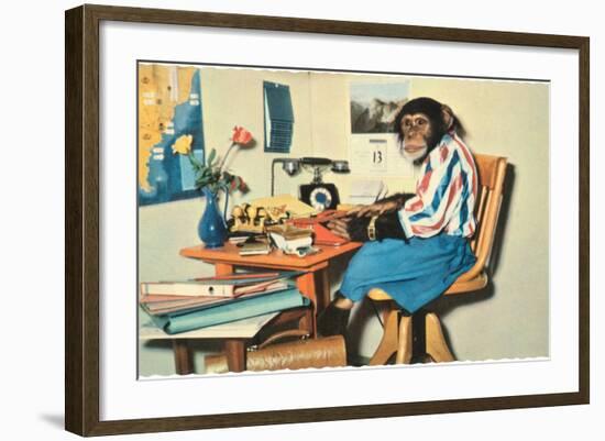 Typing Chimpanzee-null-Framed Art Print