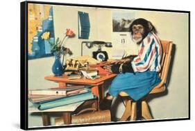 Typing Chimpanzee-null-Framed Stretched Canvas