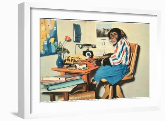 Typing Chimpanzee-null-Framed Art Print