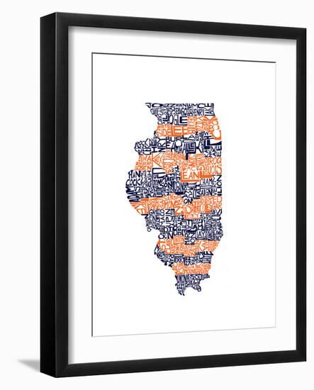 Typographic Illinois Illini-CAPow-Framed Art Print