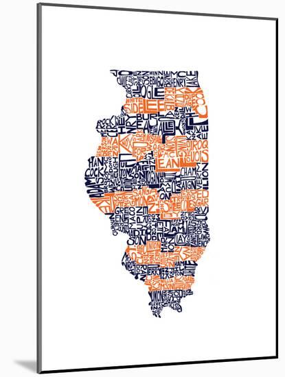 Typographic Illinois Illini-CAPow-Mounted Art Print