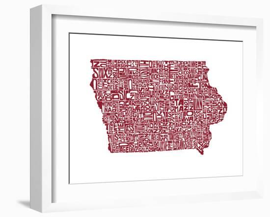 Typographic Iowa Maroon-CAPow-Framed Art Print