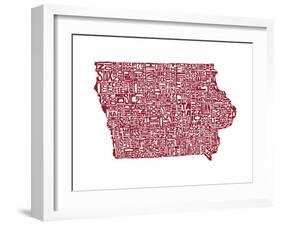 Typographic Iowa Maroon-CAPow-Framed Art Print