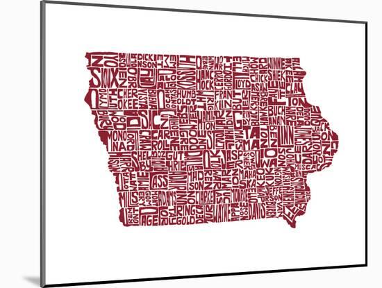 Typographic Iowa Maroon-CAPow-Mounted Art Print