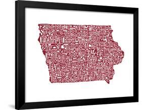 Typographic Iowa Maroon-CAPow-Framed Art Print