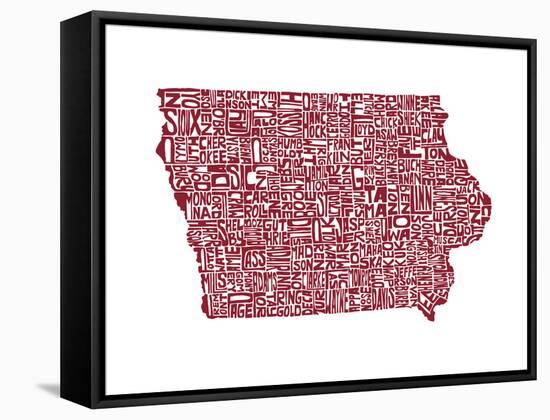 Typographic Iowa Maroon-CAPow-Framed Stretched Canvas