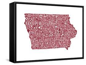 Typographic Iowa Maroon-CAPow-Framed Stretched Canvas